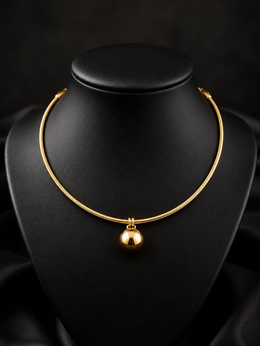 Gold Ball Pendant Choker - Polished Gold - Picture 3 of 4